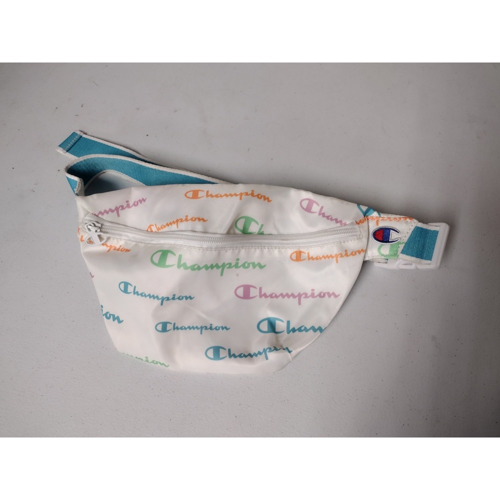 Champion Fanny Pack White Rainbow Script Logo Waist Bag Unisex Adjustable Strap